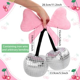 Beeveer Bow Pillow Cherry Disco Ball Throw Pillow Aesthetic Cute Coquette Room Decor Decorative Cherry Disco Ball Shaped Cushions for Bedroom Living Room Sofa Bed Chair Decoration