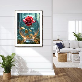 QENSPE 5D Diamond Painting Rose Flower Diamond Painting Picture Kit Adults, Rose Diamond Art Set DIY Full Diamond Art Painting Cross Stitch Set Home Wall Gift Decor 30 x 40 cm