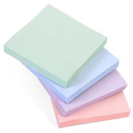 4 Pads Dusk Pastel (Square) Sticky Notes, 100 Sheets Per Pad 76 x 76 mm (3" x 3") | Light Pastel Colours Purple, Pink, Green, Blue | Delicate Colours for Gentle Memos, Journals, and Creative Planning