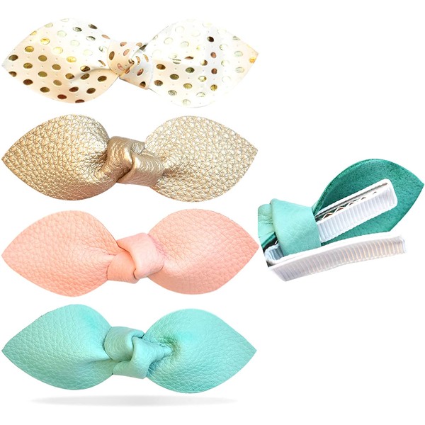 California Tot Non Slip Fully Lined Alligator Faux Leather Bow Hair Clips in Assorted Pack