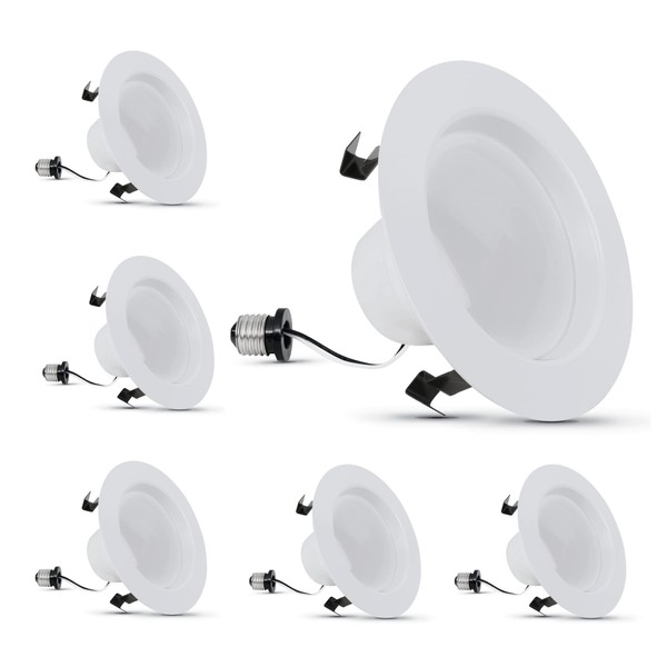 Feit Electric LED 4 Inch Recessed Lights Retrofit with E26 Adaptor, High Output 75W Equivalent 1000 Lumens, 4in Retrofit Downlights Dimmable, 50,000 Hours, 3000 CCT LEDR4XHO/930CA/6