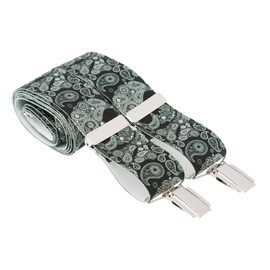 Black Paisley Skull Trouser Braces X 35mm Wide 4 Silver Clips 44 Inches Long (Black, Standard (44 Inches Long))