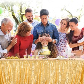 Tablecloth Golden Sequins, Rectangular Glitter Tablecloth, Wedding Tablecloth for Christmas, Easter, Birthday Party, Holiday, Banquet Decoration (125 x 200 cm)