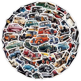 50PCS Retro Classic Car Stickers,Vintage Classic Car Stickers,Teens Boys and Girls Sticker Pack Vinyl Skateboard Guitar Door Laptop Luggage Car Bike Water Bottle Birthday Party Supplies Stickers