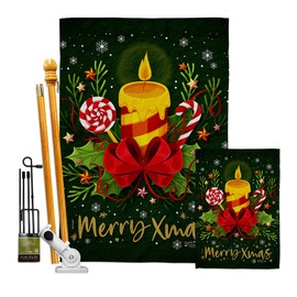 Xmas Candles Garden House Flags Kit Wintertime Christmas Santa Marry Present Reindeer Season Snow Small Decorative Gift Yard Banner Made In USA 28 X 40