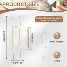 uxcell 10pcs Plate Hanger, 12 Inches Universal Stainless Steel Invisible Plate Hangers for The Wall W-Shaped Holder with Traceless Nail for Decorations, Golden
