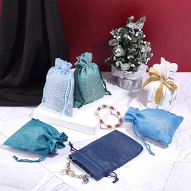 NBEADS Small Drawstring Bag, 25 Pcs 5 Colors Blue Cloth Gift Bags for Party and Wedding Favor, 14x10cm