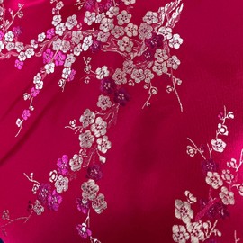 Kori Fuchsia Plum Blossom Floral Brocade Chinese Satin Fabric for Cheongsam/Qipao, Apparel, Costumes, Upholstery, Bags, Crafts - 10210