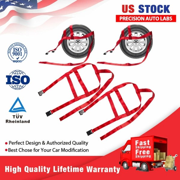 Precision Auto Labs 2PCS Heavy Duty RED Car Tire Tow