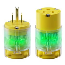 EPLESFTON 1 Set Lighted Extension Cord Ends, 15A 125V Extension Cord Replacement Ends 3 Prong, NEMA 5-15P & 5-15R , Male & Female Repair Kit for Generator, RV, Welding Equipment, UL Listed, Yellow