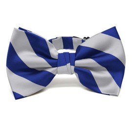 tiemart Striped Bow Tie (Royal Blue and Silver)