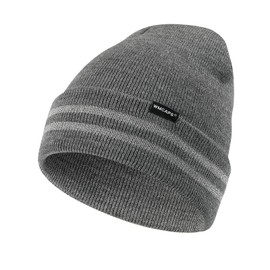 Wmcaps Men's Hat with Reflective Stripes, Unisex Stretch Beanie with Envelope, Windproof Outdoor Winter Hat for Women, Winter Warm Running Hat Gifts for Him or Her, gray