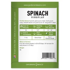 Gardeners Basics, Spinach Seeds for Planting (Viroflay) is A Great Heirloom, Non-GMO Vegetable Variety- Great for Indoor,Outdoor and Hydroponics Gardening