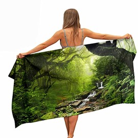 Ulticool - Rainforest Nature Eco Plants Waterfall - Microfibre Towel - Travel Towel Quick-Drying Bath Towel - 160 x 80 cm - for Travel Fitness Gym Sports Microfibre Beach Towel
