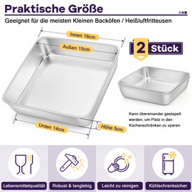 HaWare Edelstahl Quadratische Kuchenform (2, 15cm)