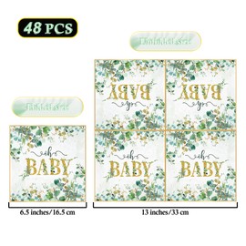 TOPWAYS Baby Shower Decoration Boy Girl Neutral Napkins (33 x 33 cm) Green Eucalyptus Baby Shower Napkins for Boys Girls Baby Shower Decoration Gender Reveal Party Decorations (Napkins 48 Pieces)