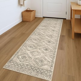 KILOCOCO Hallway Runner Rug 2'x7' Runners for Hallways Washable Runner Rug Non Slip Rubber Backed Low-Pile Runners for Bedroom Kitchen Living Room Laundry Room Boho Rugs, Beige