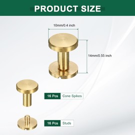 sourcing map 16 Pcs Brass Chicago Screws 14mm Height Flat Head Screw Binding Rivets Post Nail Stud Rivets Fastener for DIY Leather Craft Belt Purse Strap