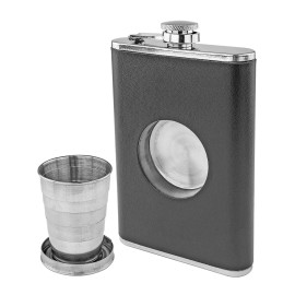 Fairly Odd Novelties Shot Flask - 8oz Hip Flask With Built In Collapsible Stainless Steel Shot Glass