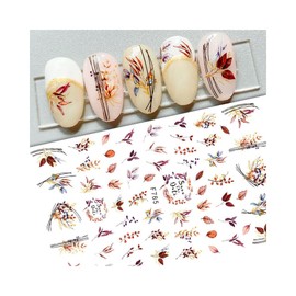 Leaf Maple Bird Autumn Ginkgo Guava Fruit Palm Ash Oak Yew Nail Decal Sticker F785 Nail Wraps Art Stickers Manicure Supplies for Women for Home Nails Full Long Lasting Easy Apply and Remove