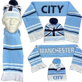 Man United Football Hat & Scarf Set for Fans, Cosy Knit Beanie, Scarf, Ideal Winter Warmers, Great Gift for Supporters Black