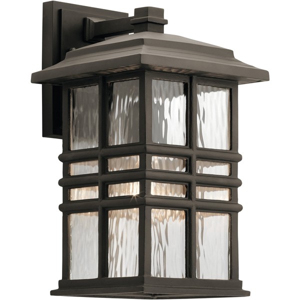 Kichler Beacon Square 14.25" Outdoor Wall Light in Olde Bronze®, 1-Light Exterior Wall Sconce with with Clear Hammered Glass, (14.25" H x 8" W), 49830OZ