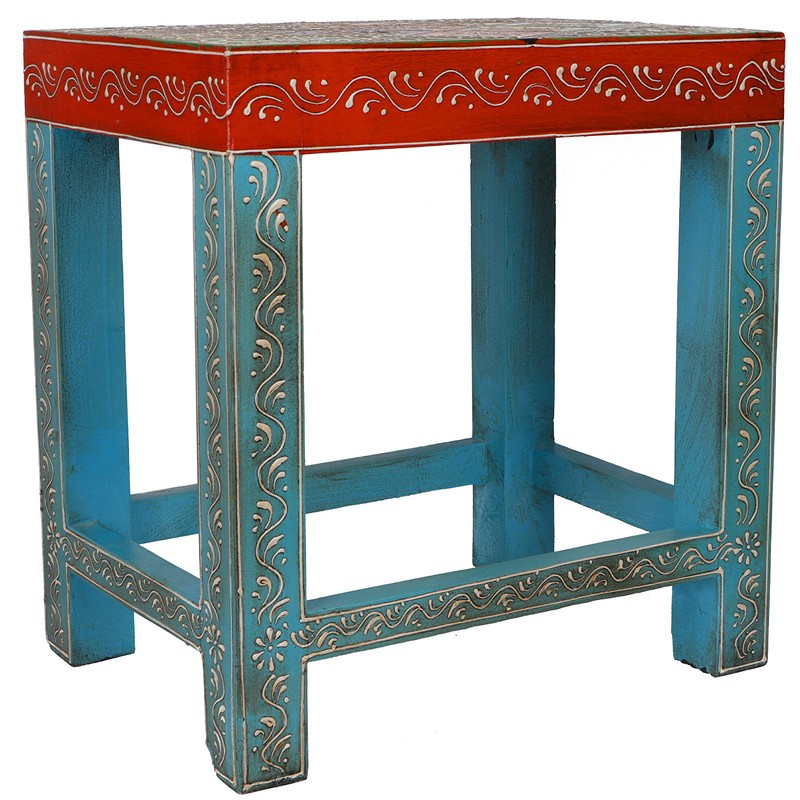 GURU SHOP Painted Small Side Table, Stool, Model 96, Multi-Colour,