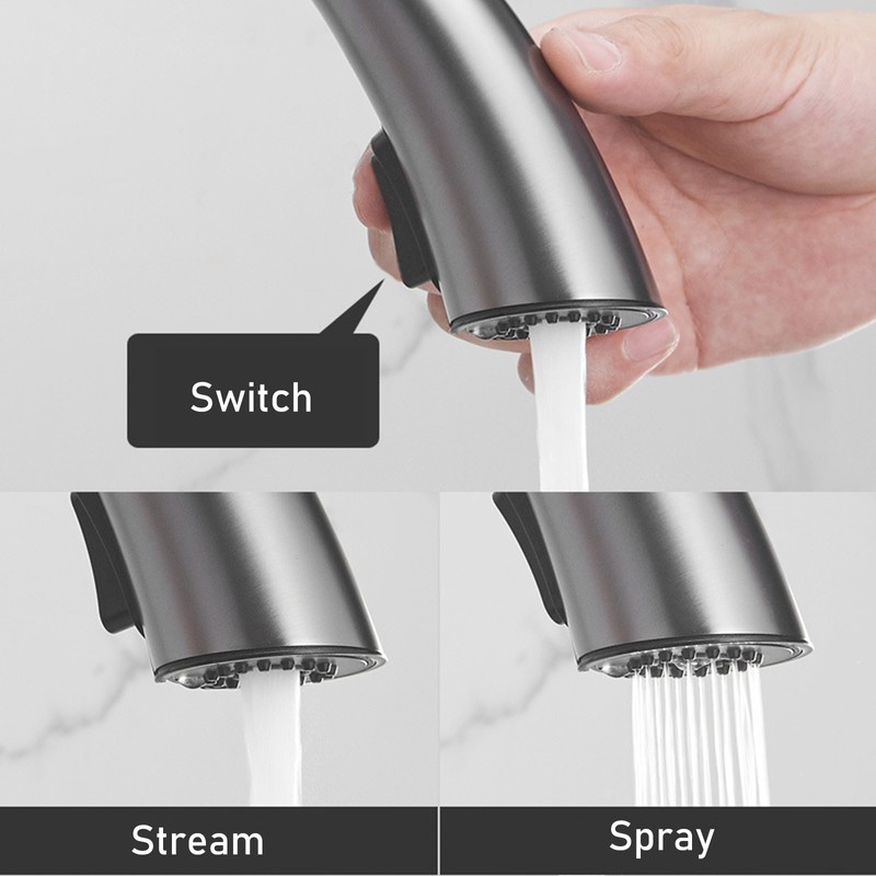360°Swivel Pull Out Kitchen Faucets with 2 Spray Modes High