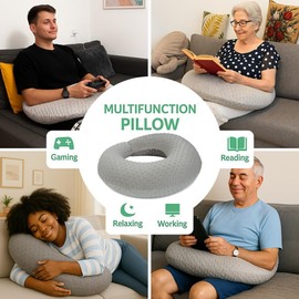 ZENHOFF Reading Pillow for Gaming with Back Support, Gaming with Arm Rest, Lap Desk Pillow for Sitting in Bed, Armrest for Crocheting & Knitting, Backrest Support, Relaxing, (2 Covers, Purple+Grey)