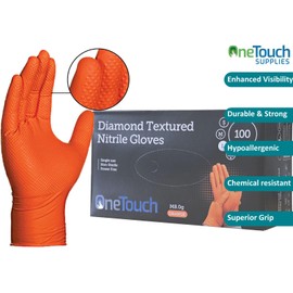 Ecoshine Disposable Nitrile Gloves Orange Diamond Textured Powder-Free Heavy Duty for Mechanic & Garage Use 100-Pack (X-Large-10)