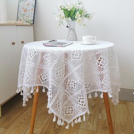 FMIYJUN Rectangle Crochet Doilies Tablecloths White Vintage Handmade Cotton Lace Tablecloths for Wedding Praty Home Birthday Kitchen Decoration