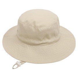 aoozleny Kids Sun Protection Bucket Hat with Chin Strap,Summer Toddler Bucket Hat Wide Brim Adjustable Beach Hats (CA/US, Alpha, Medium, Baby, Beige)