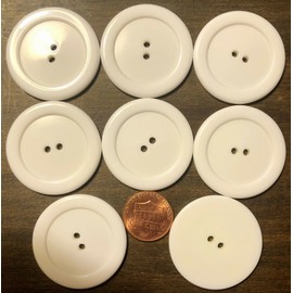 8 Large Rimmed Glossy White Plastic Sew-through 2-hole Buttons 1 3/8" 35mm 6653