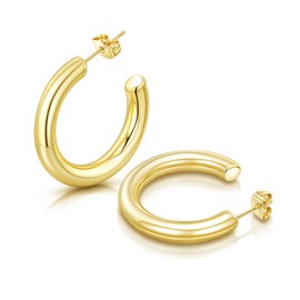 DAILI Gold Hoop Earrings for Women,14K Gold Plated 30mm Large Chunky Hoop Earrings, Hypoallergenic Thick Lightweight Open Hollow Tube Hoop Earrings Jewelry