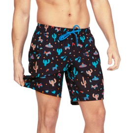Tipsy Elves Black Midnight Fiesta 4 Way Stretch Swim Trunks for Men Size Medium