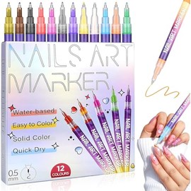12 Colors Nail Art Pens Set, Lapicero de Esmalte de Uñas Kit Profesional, Lápices para Decorar Uñas para DIY, 0.5mm Nail Art Point Grafiti Pen Set, Ro