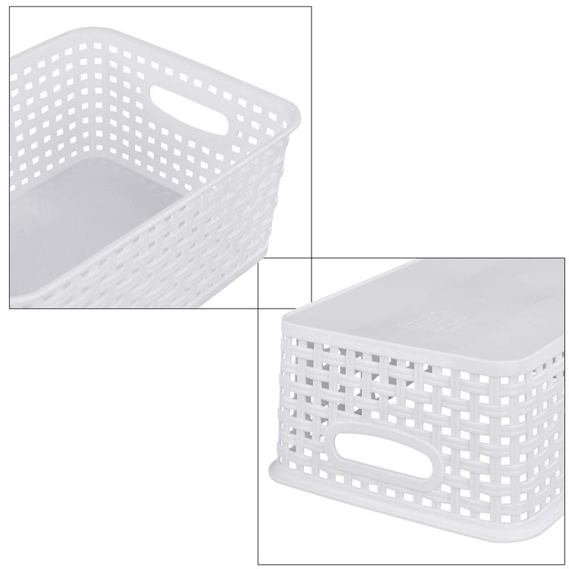 Sandmovie White Plastic Woven Ratten Baskets, 6-Pack