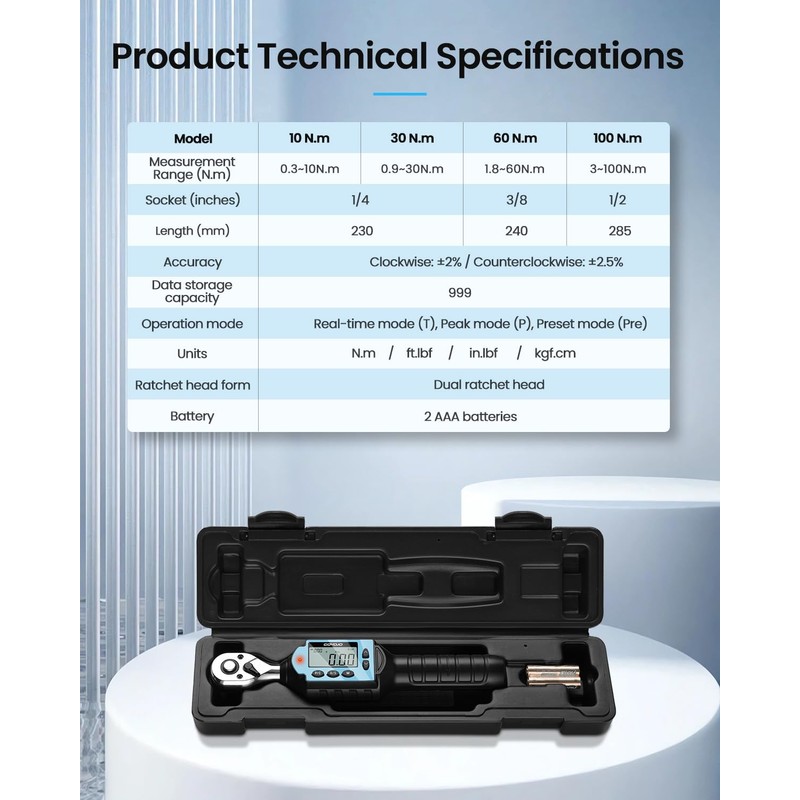 GOYOJO Digital Torque Wrench, High-Precision 3/8" Drive with Buzzer &