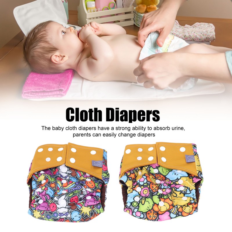 2pcs Cloth Diapers 6 Layer Structure Washable Reusable Elastic Waistband