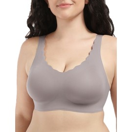 COMFELIE Wireless Bra Seamless Comfort Everyday Bra for Women Breathable T Shirt Bra with Scallop Edges Brown XL