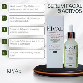 KIVAE Serum Facial Restaurador de Textura y Equilibrio con 5 activos  Niacinamida 10, cido Hialurnico, Ceramidas, Vitamina E y Aloe  Cuidado facial...