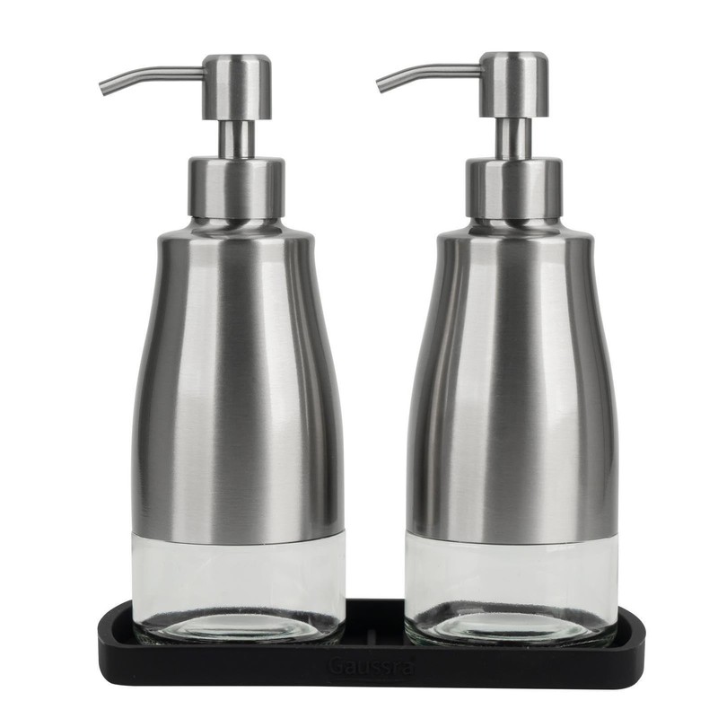 Gaussra Kitchen Soap Dispenser Set with Silicone Tray and Stickers
