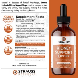 Strauss Naturals Kidney Support Drops – Herbal Kidney Support Supplement for Men and Women – Helps with Kidney Health and Urinary Tract Function – Vegan & Non-GMO – Spearmint Flavored – 100 ml Bottle