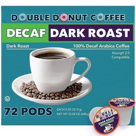 Double Donut Decaf Extra Bold Blend Dark Coffee pods, Dark Roast Coffee, Compatible with Keurig K Cups Brewers, 72 Count