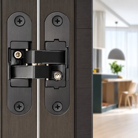 3D Adjustable Hidden Door Hinge for Solid Wood Doors – Concealed Cross Hinge Hardware with Up & Down Alignment Adjustment