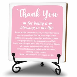 Thank You Gifts for Women Men, Inspirational Appreciation Gifts, Thanksgiving Day Gifts for Family, Thank You for a Blessing in My Life Wood Plaque, Pink Home Office Desk Decor-B04
