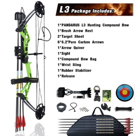 PANDARUS Compound Bow Set 10-40lbs for Pull Child Right Hand Lightweight Design Bow Adjustable 16"~28" Draw Length IBO 290fps New 2023 Professional Set (Green Right Handed)