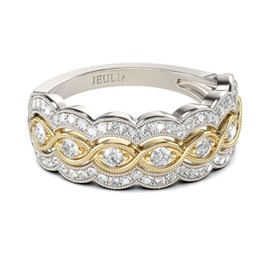 Jeulia 925 Sterling Silver Milgrain Twist Round Cut Engagement Wedding Band Rings for Promise Anniversary with Jewelry Box, Sterling Silver