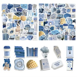 BellaBlend Pack of 100 Aesthetic Stickers, Y2K Aesthetic Stickers for Water Bottles, Trendy Blue Stickers for Adults, Teens, Girls