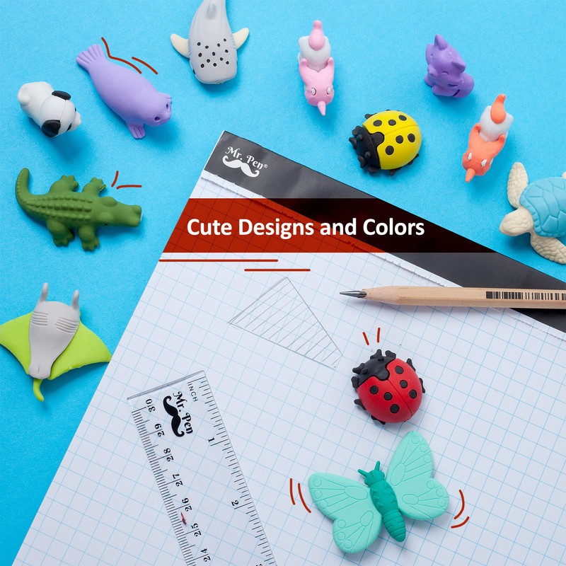 Mr. Pen- Animal Erasers, Desk Pets for Kids Classroom, 30